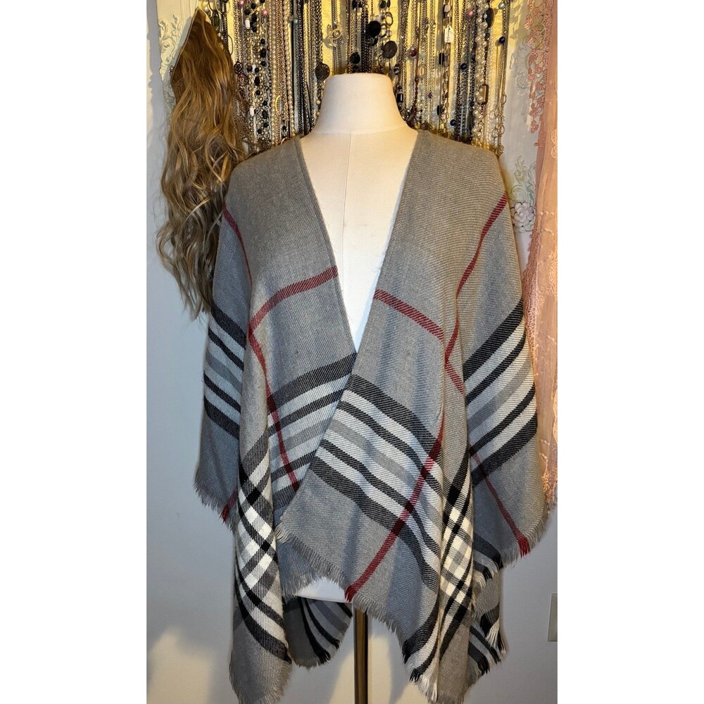 V. Fraas Plaid Ruana Poncho